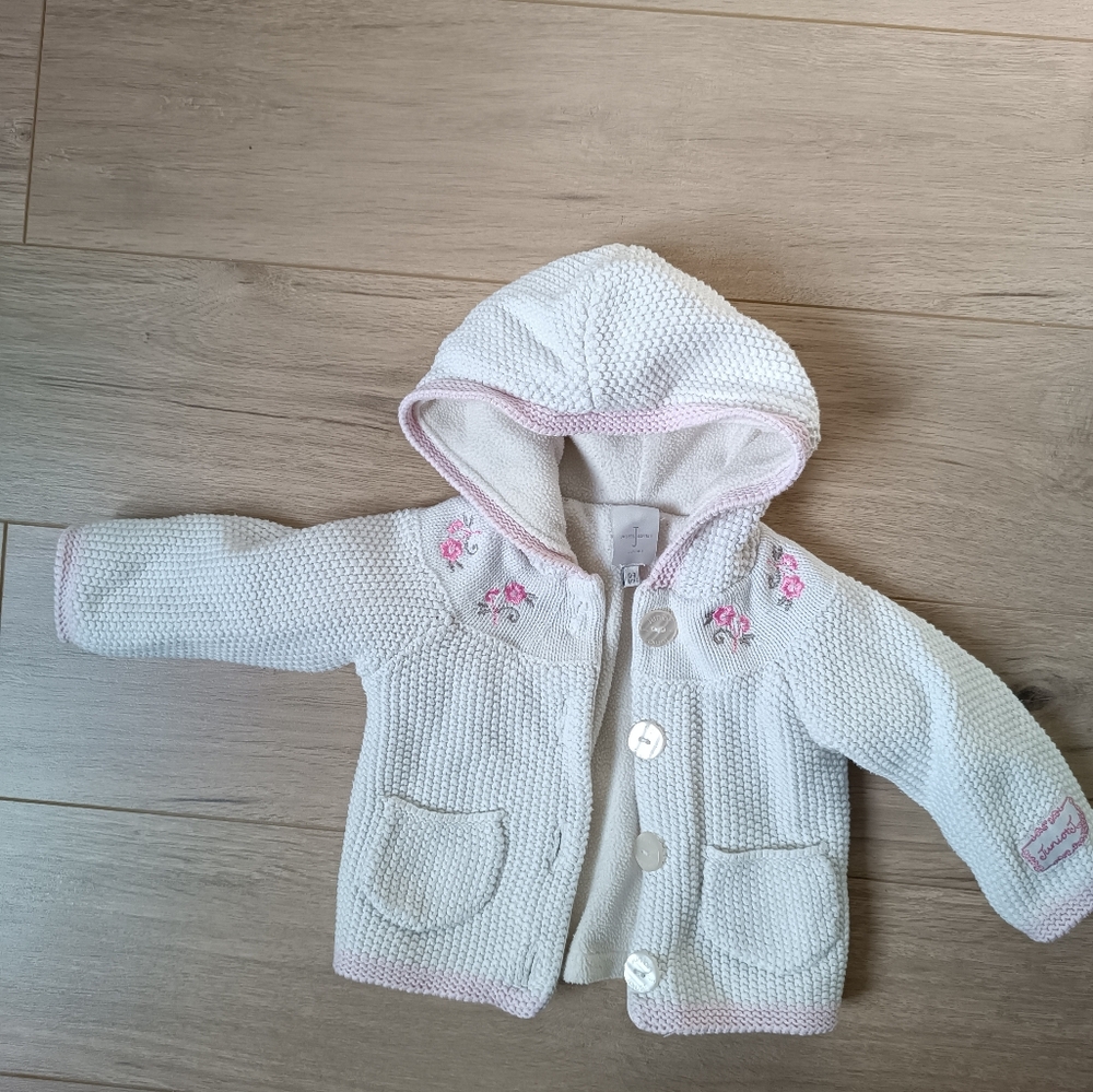 Jasper Conran baby hooded knit Cardigan with Pink Accents